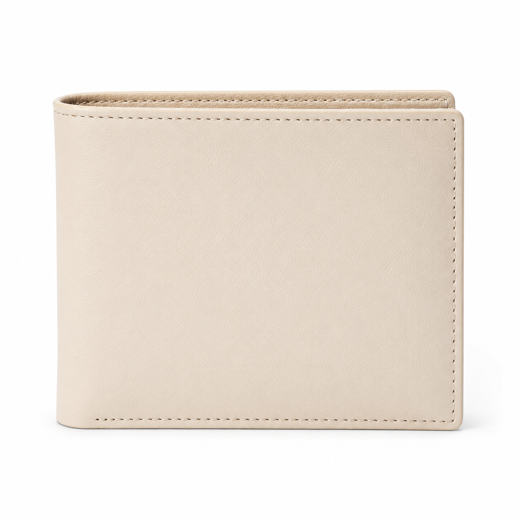 Przód beżowego portfela Globdrew z wysokiej jakości skóry.