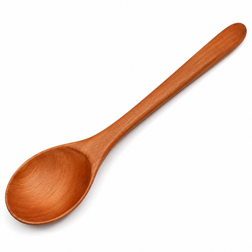 Drewniana łyżka kuchenna z drewna bukowego, widok z góry.