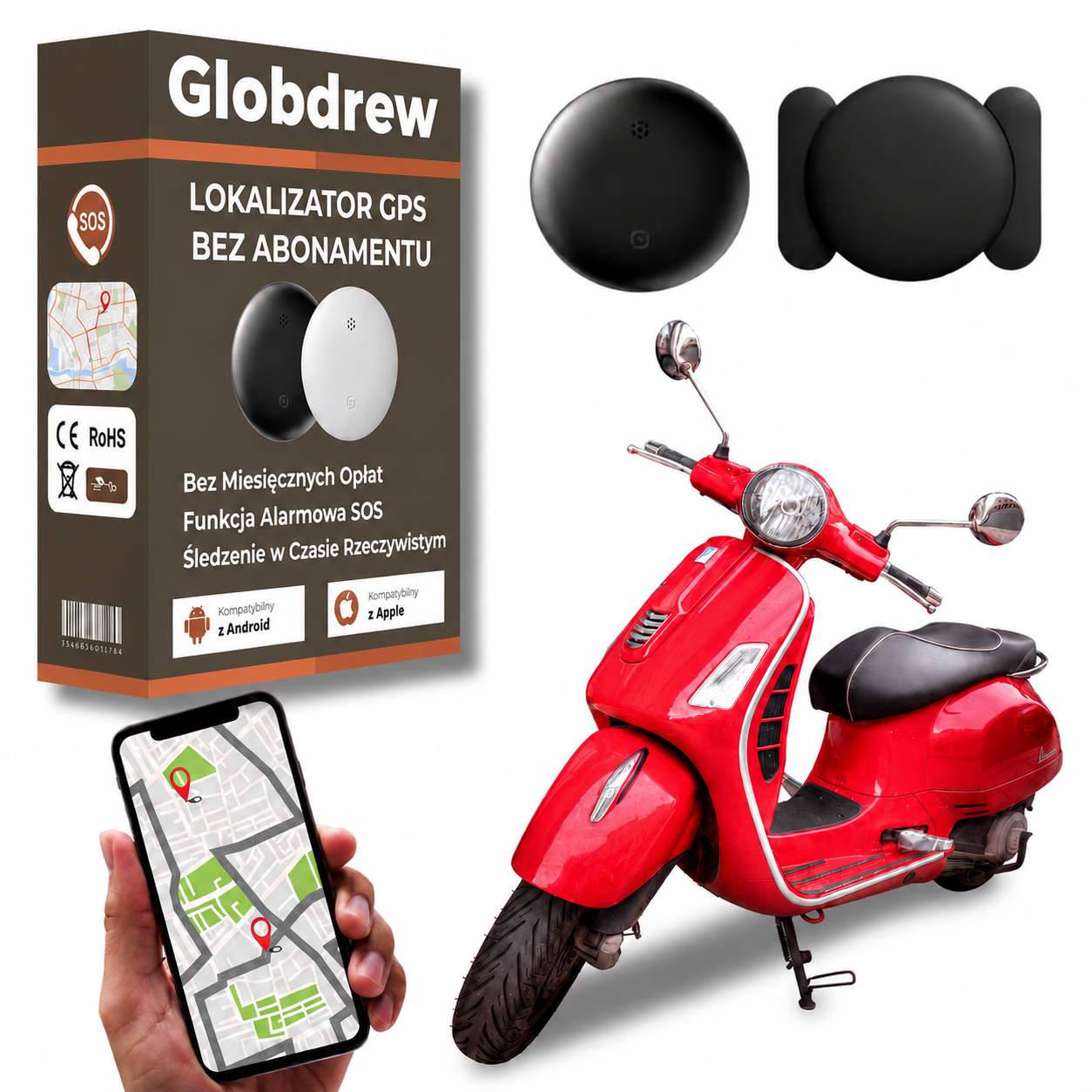 Tracker GPS do motocykla bez opłat miesięcznych współpracujący z Apple i Google Find My