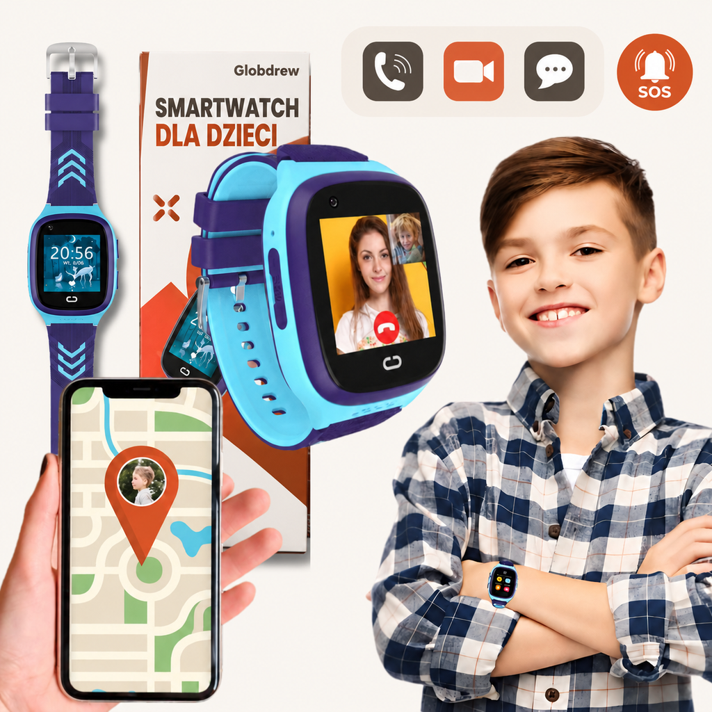 Zegarek GPS dla dzieci Globdrew z licznikiem kroków i monitorem tętna dla aktywnych dzieci