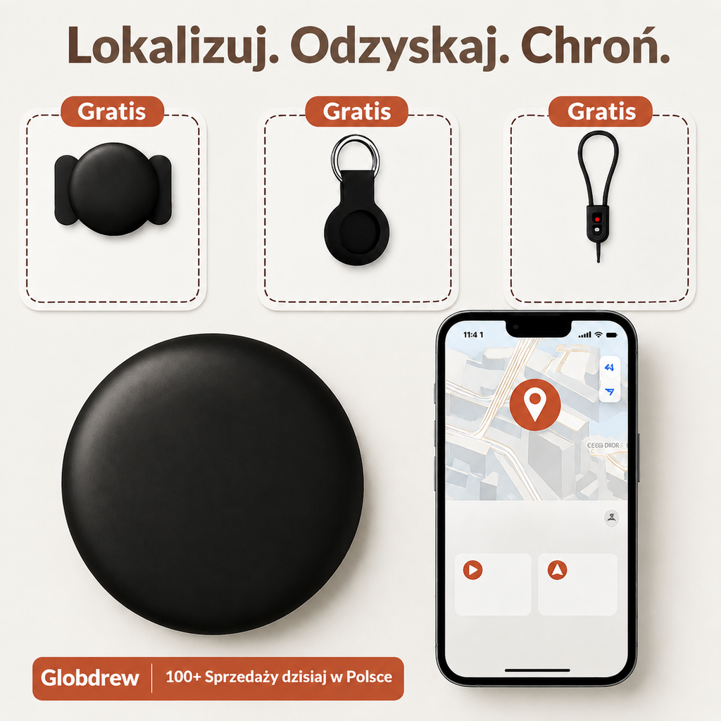 Tracker GPS dla seniorów umieszczony w torebce, pokazujący niewielkie wymiary urządzenia