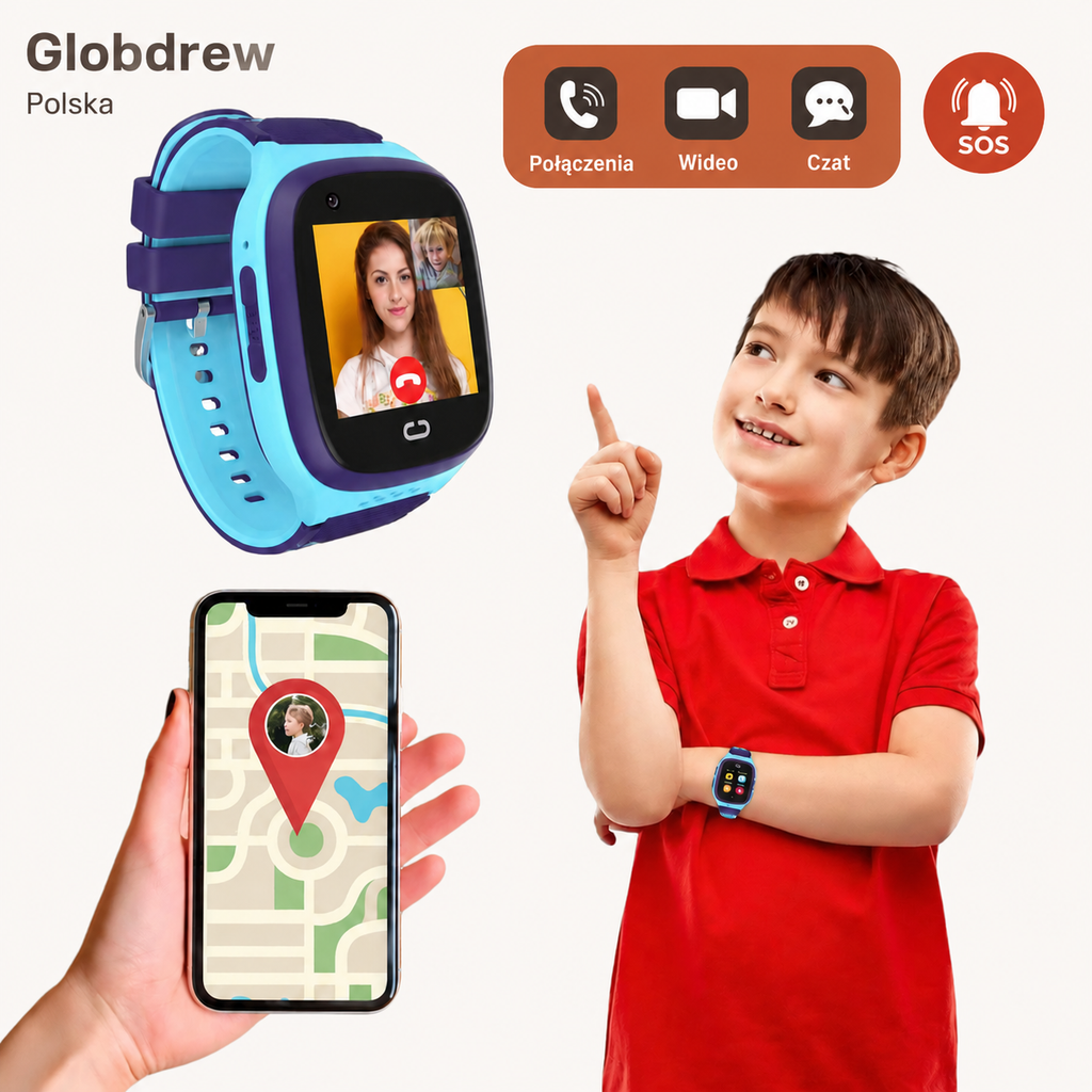 Dziecko obsługujące zegarek GPS Globdrew z intuicyjnym wyświetlaczem OLED