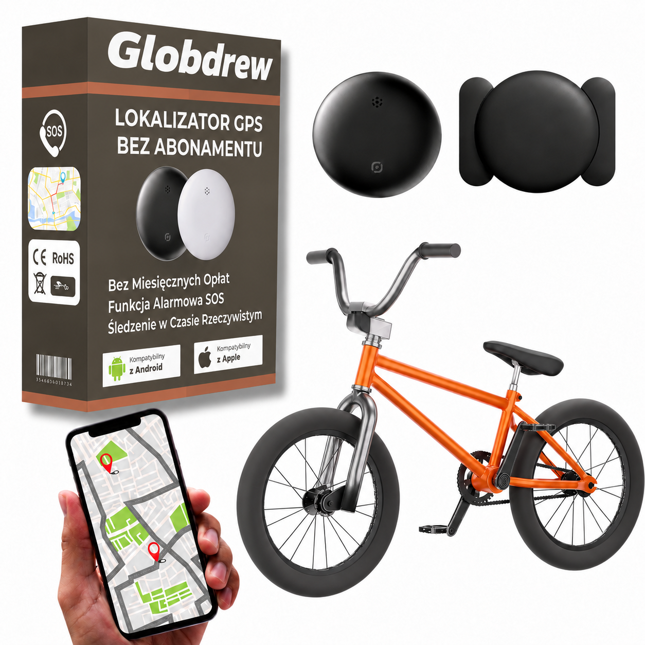 Tracker GPS do roweru bez opłat abonamentowych współpracujący z aplikacjami Find My na smartfonie