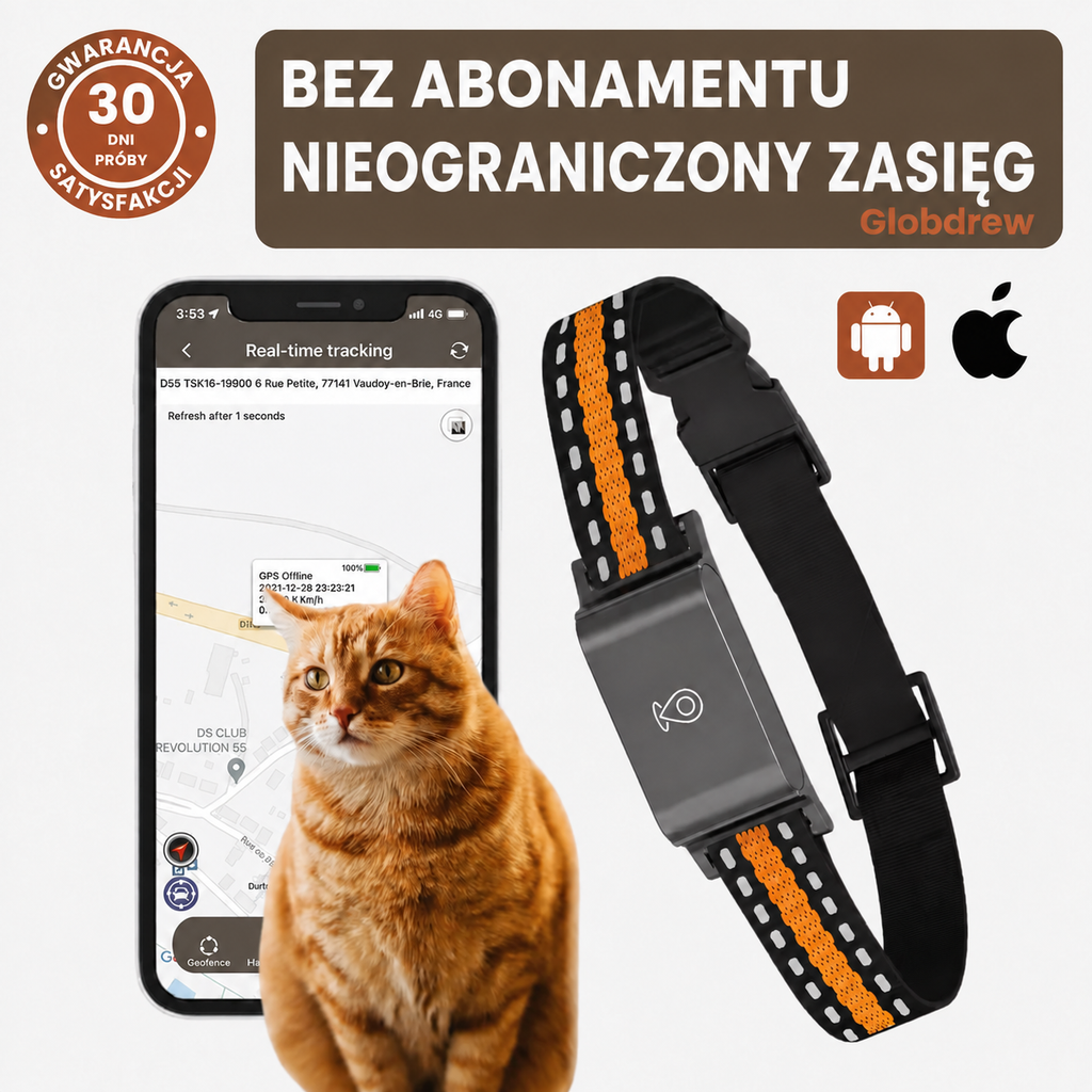 Lokalizator GPS bez abonamentu z modułem śledzenia satelitarnego dla psów i kotów