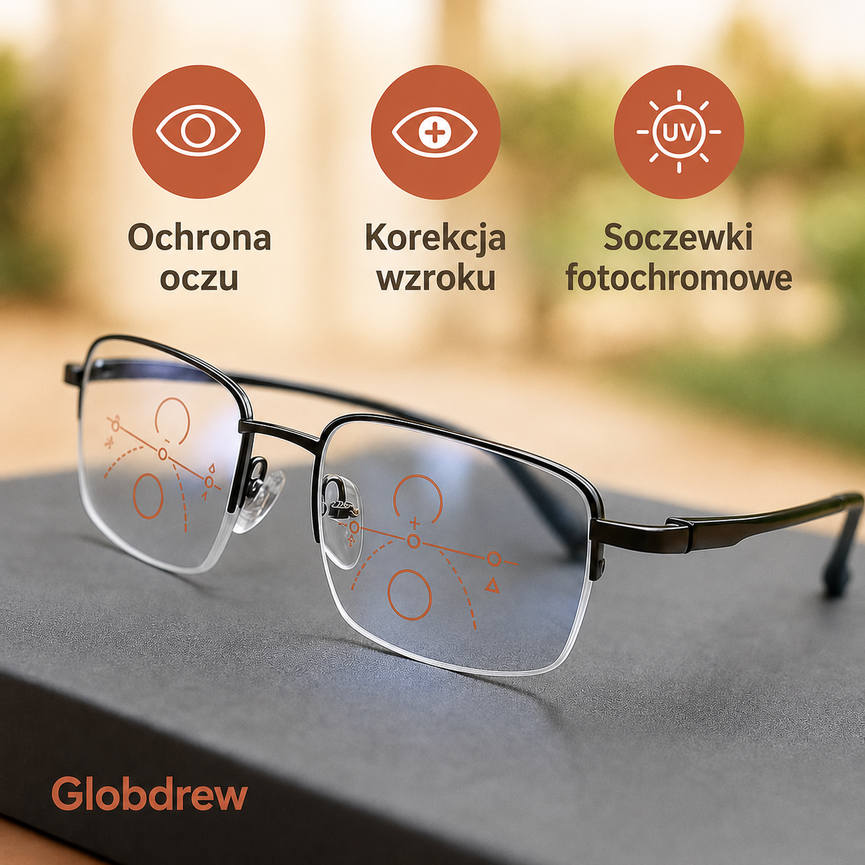 Progresywne okulary fotochromowe z technologią ARNO® do czytania i prowadzenia pojazdu
