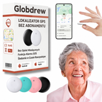 Tracker GPS dla seniorów trzymany w dłoni, prezentujący kompaktową i dyskretną konstrukcję urządzenia