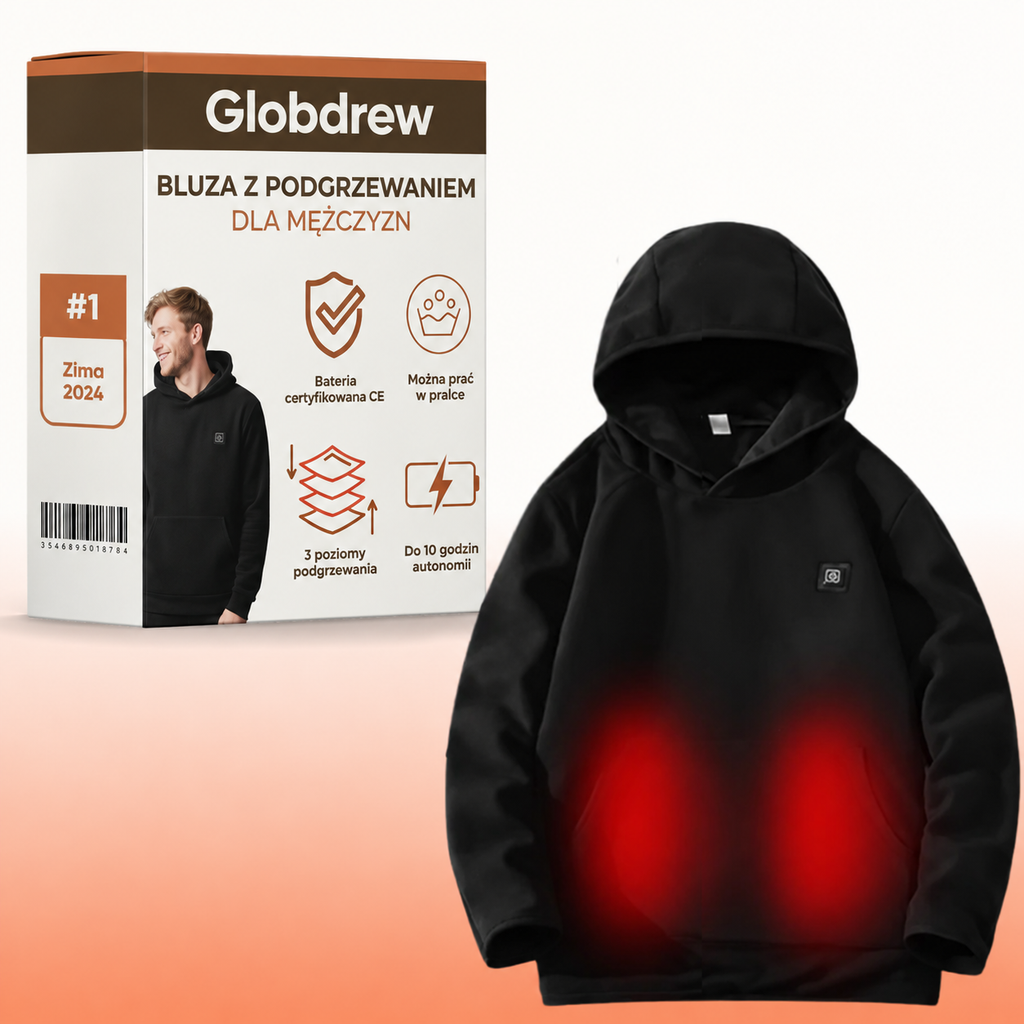 Bluza z podgrzewaniem Globdrew X w kolorze czarnym z kapturem i kieszenią kangurką
