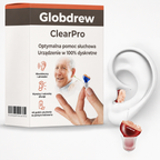 Aparat słuchowy ClearPro w eleganckim opakowaniu z kompletnym zestawem akcesoriów