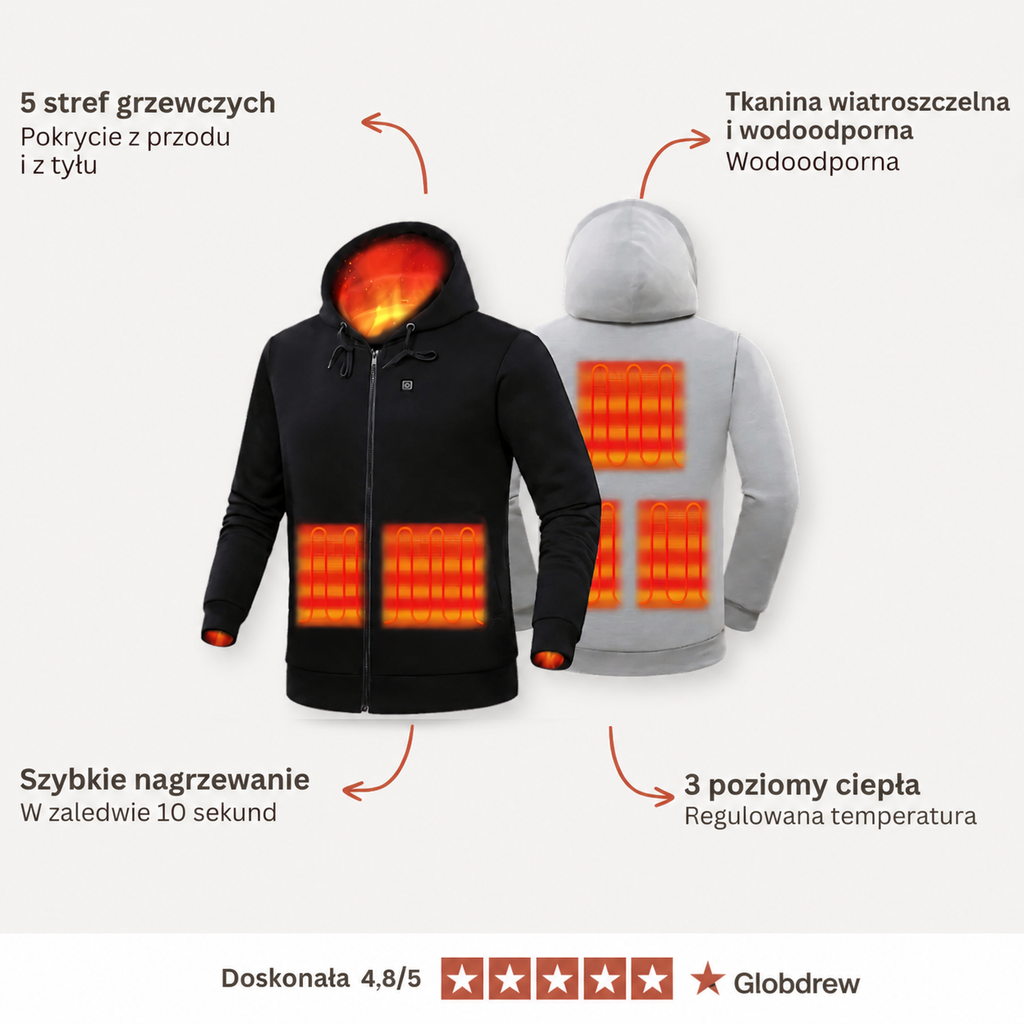 Bluza z podgrzewaniem Globdrew X – szczegół elementów grzewczych i panelu sterowania