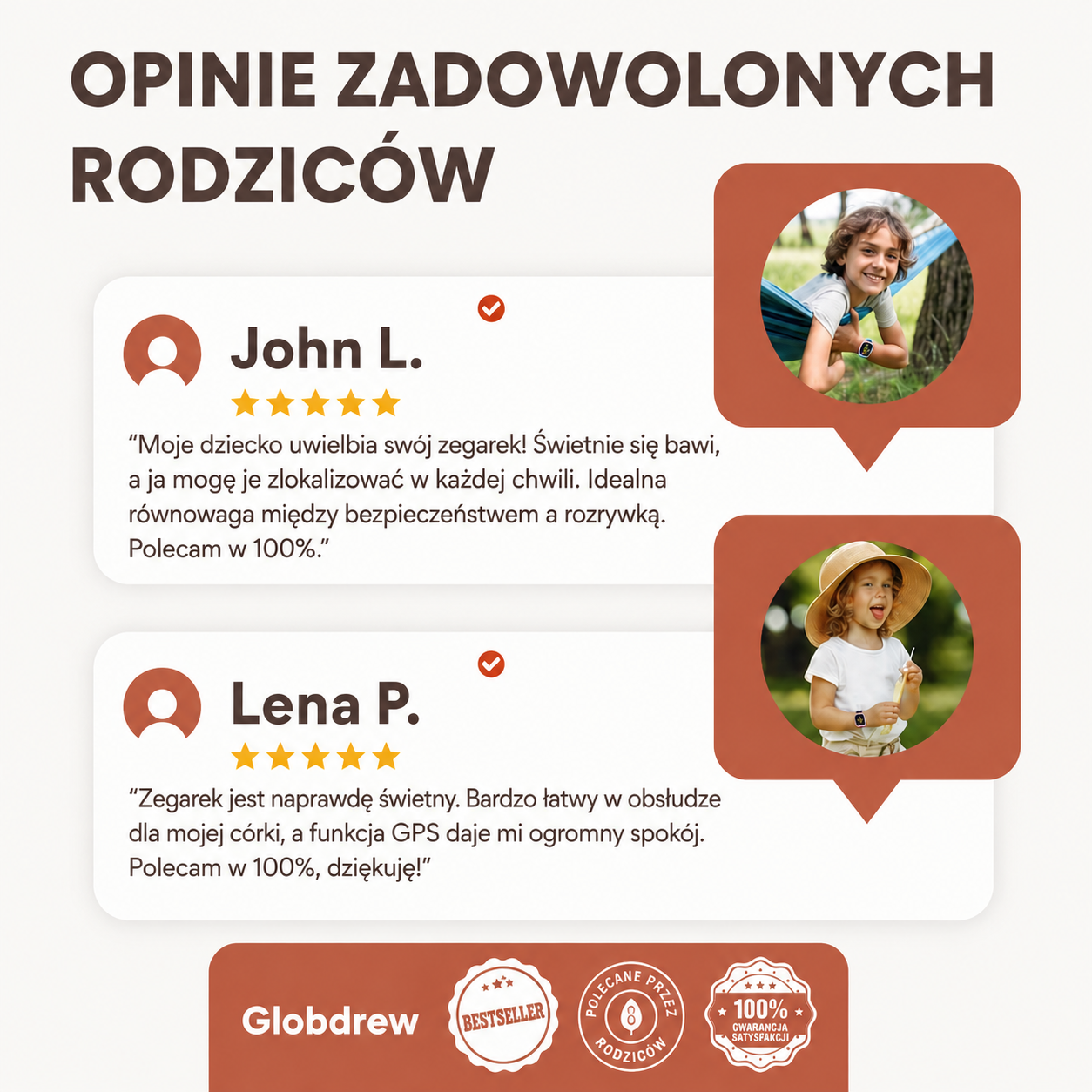 Dziecko z zegarkiem GPS Globdrew na nadgarstku z funkcją bezpiecznych połączeń i wiadomości