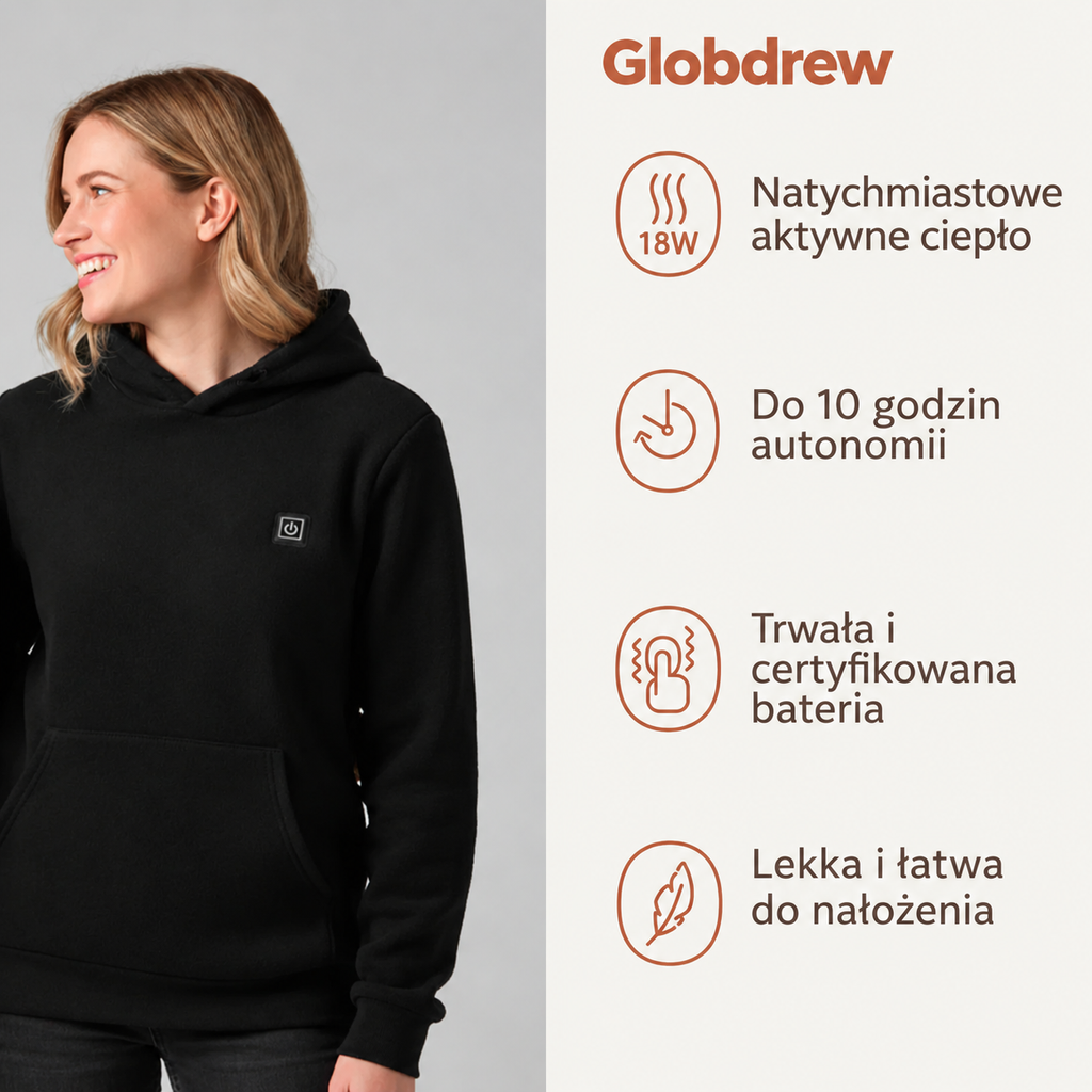 Bluza z podgrzewaniem Globdrew X z akumulatorem USB zapewniającym długi czas pracy