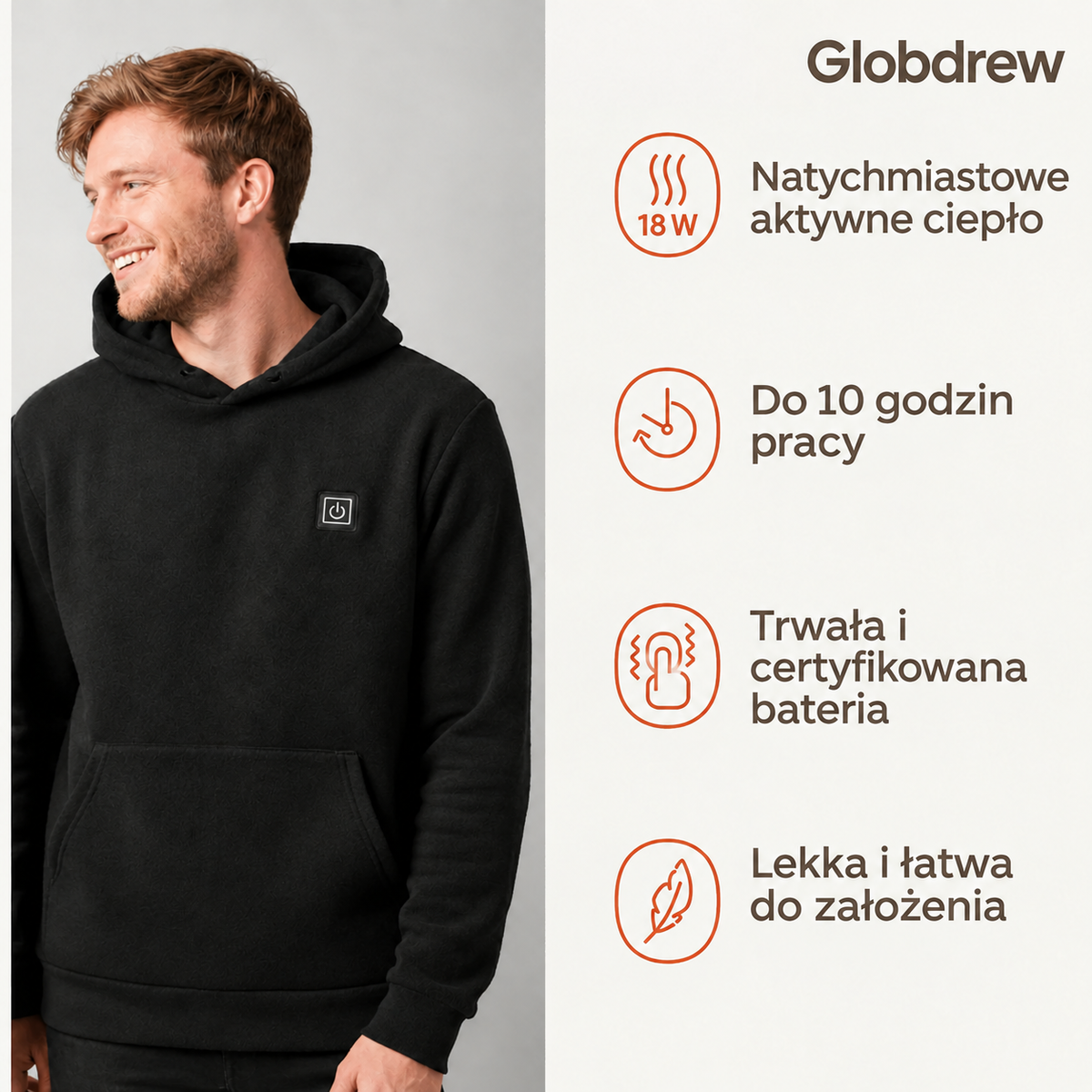 Bluza podgrzewana męska Globdrew X – 3 poziomy ciepła, do 10 h pracy