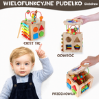 Małe dziecko podczas zabawy z kostkę edukacyjną MINDBLOX wspierającą rozwój motoryki i logicznego myślenia