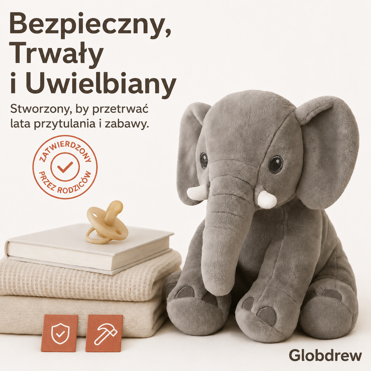 Zbliżenie na niebieską poduszkę słonia z widocznymi detalami
