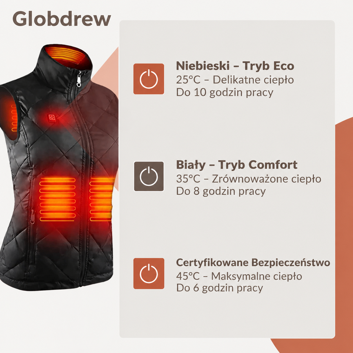 Kamizelka grzewcza Globdrew X noszona przez mężczyznę podczas aktywności na świeżym powietrzu