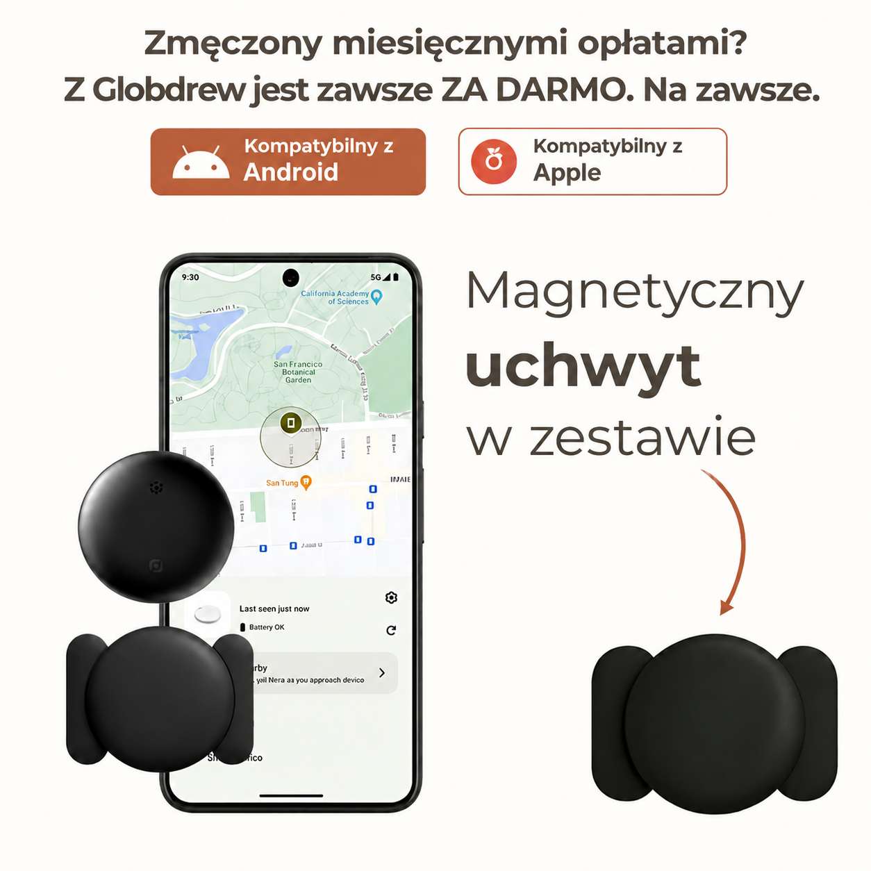 Tracker GPS zasilany baterią CR2032 oferującą do 24 miesięcy pracy