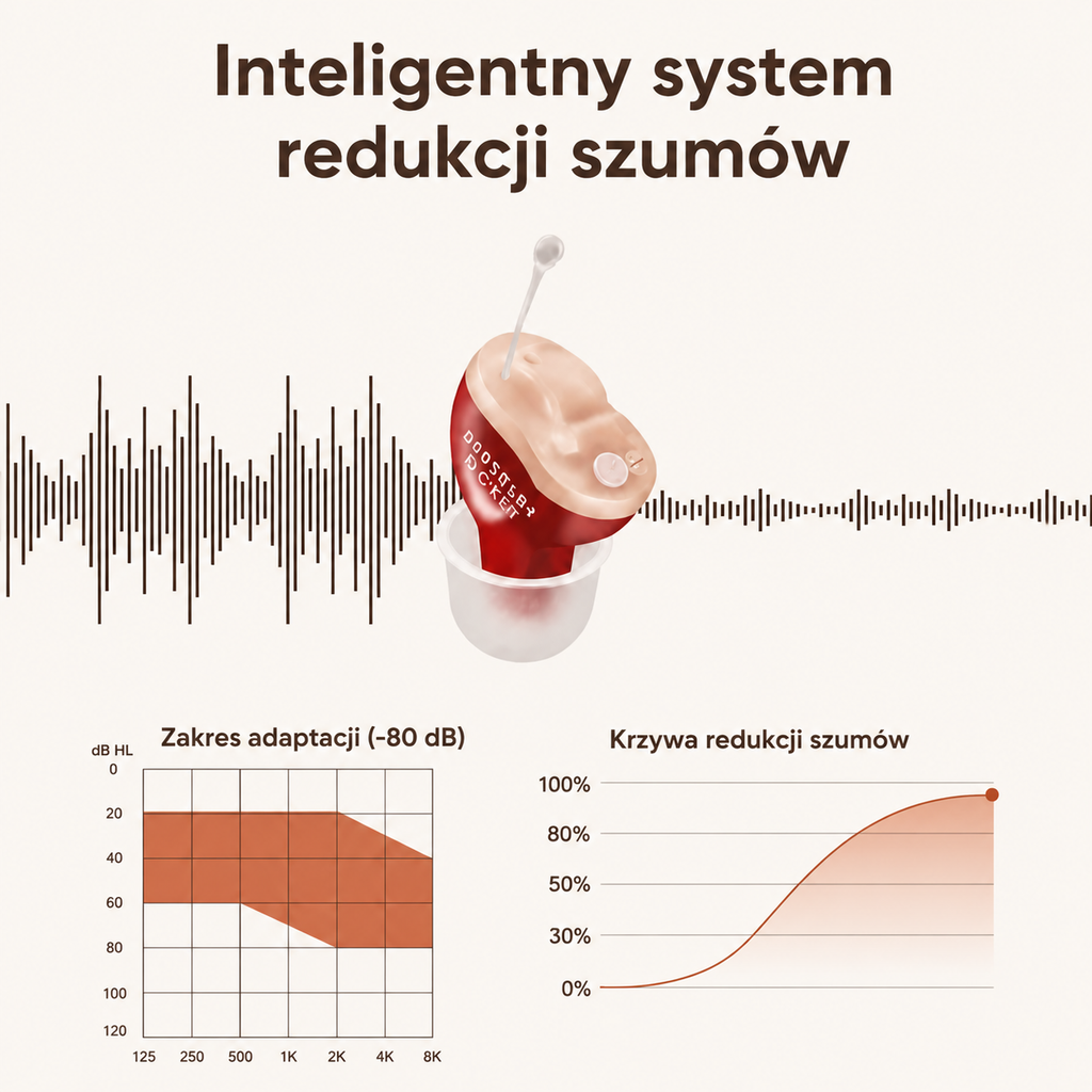 Aparat słuchowy ClearPro z etui ładującym oraz kablem zasilającym USB