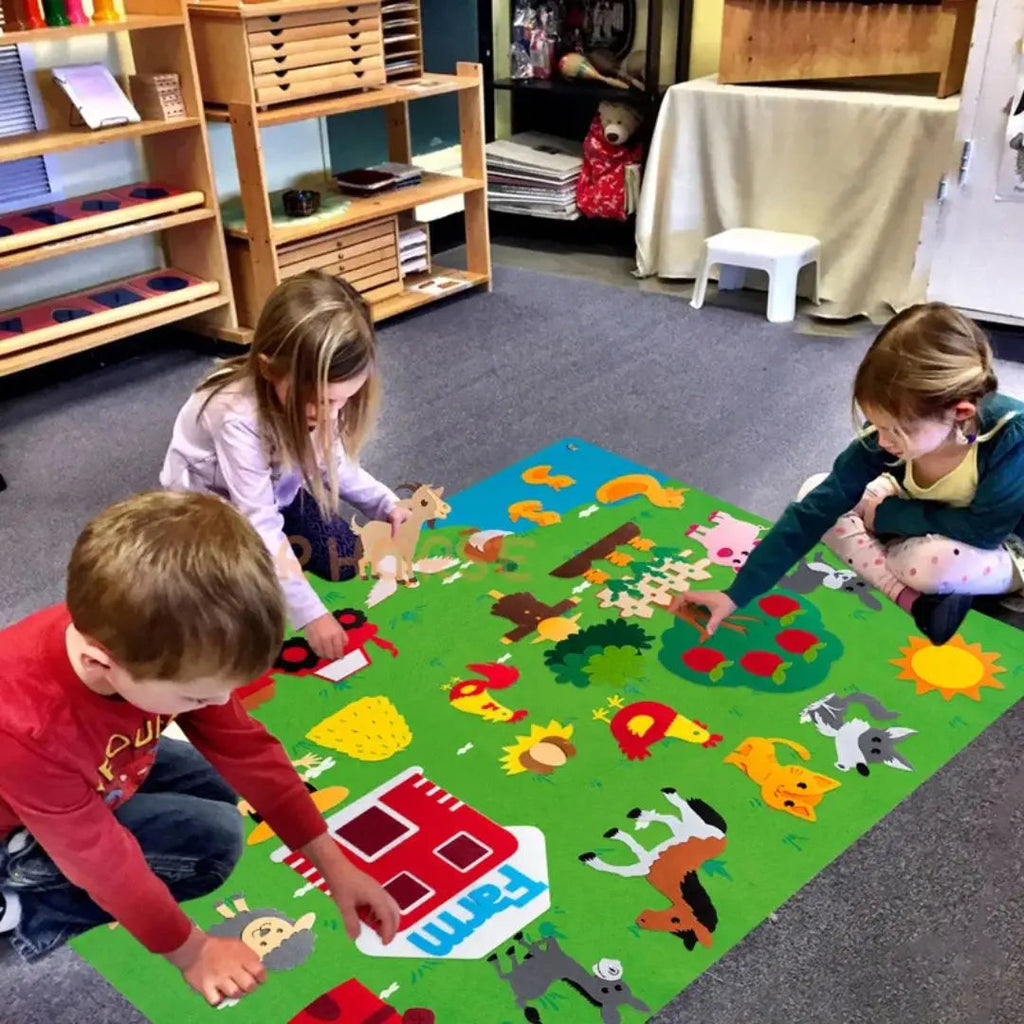 Szczegóły tablicy filcowej Montessori Wesoła Farma 105×75 cm z elementami wielokrotnego użytku