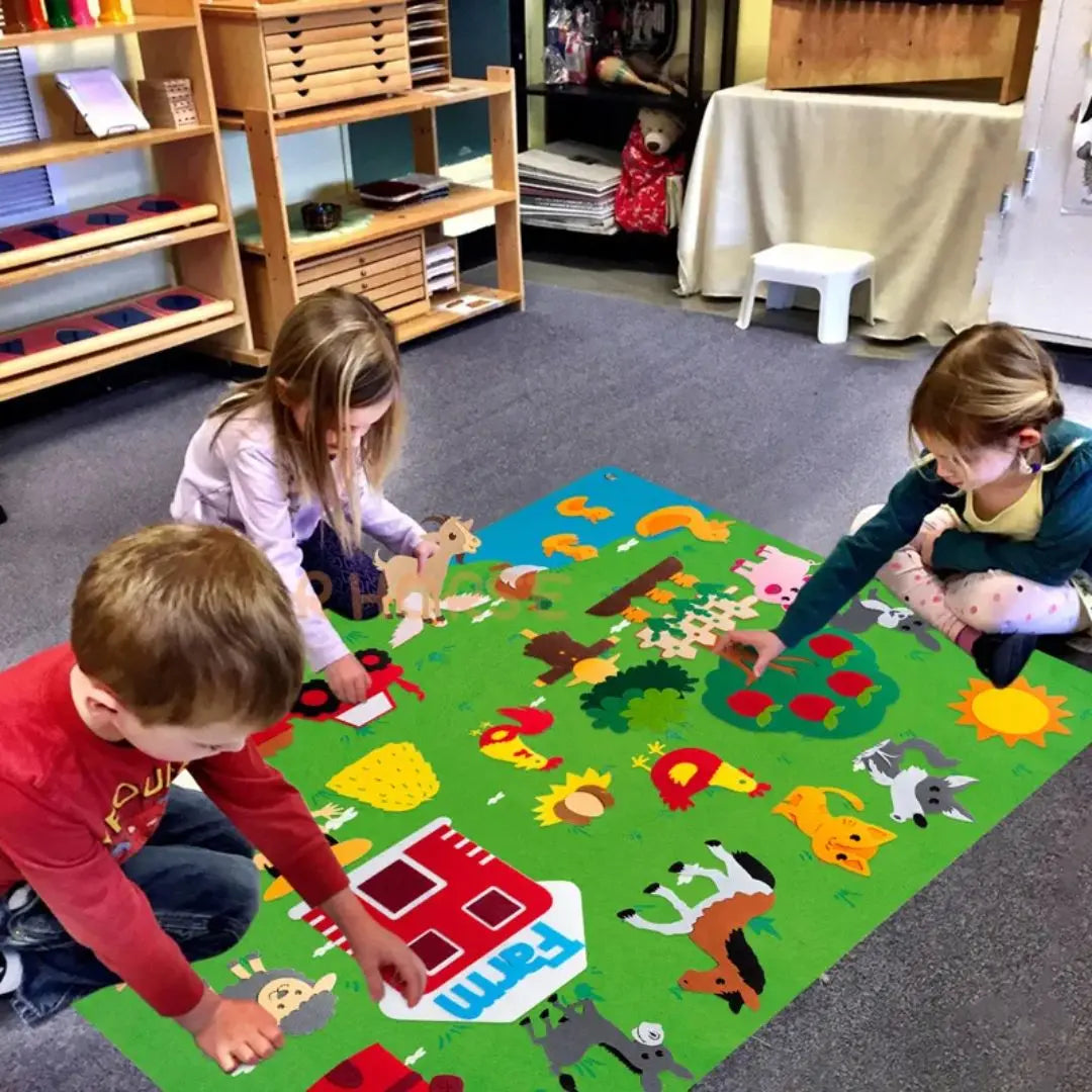 Szczegóły tablicy filcowej Montessori Wesoła Farma 105×75 cm z elementami wielokrotnego użytku
