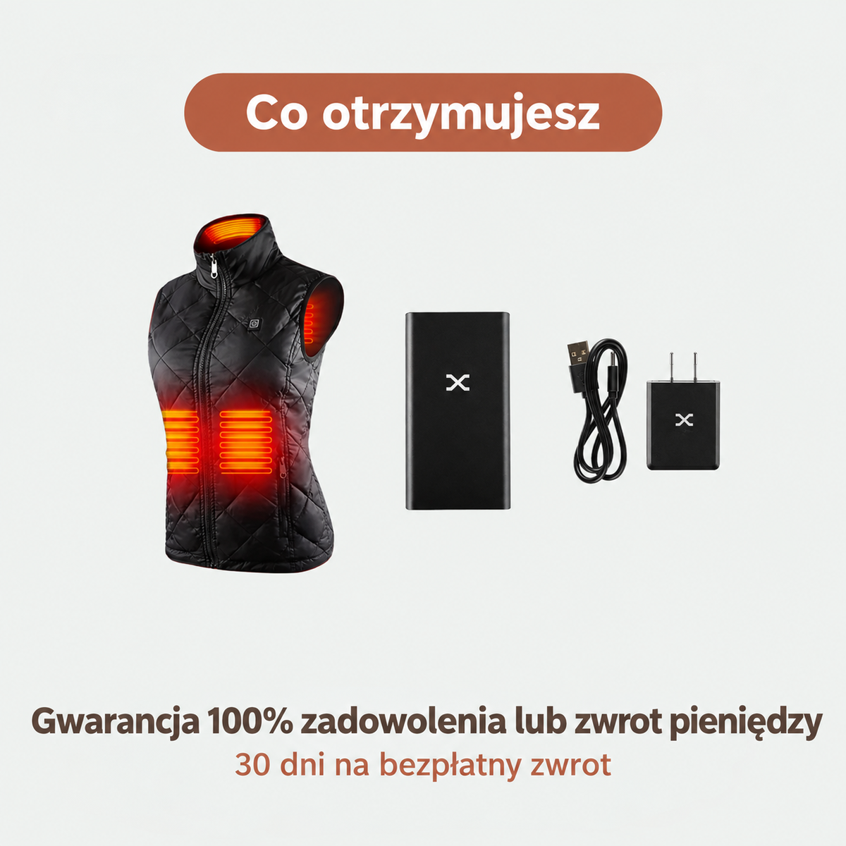 Wewnętrzna kieszeń kamizelki grzewczej Globdrew X z umieszczonym powerbankiem i przewodem USB