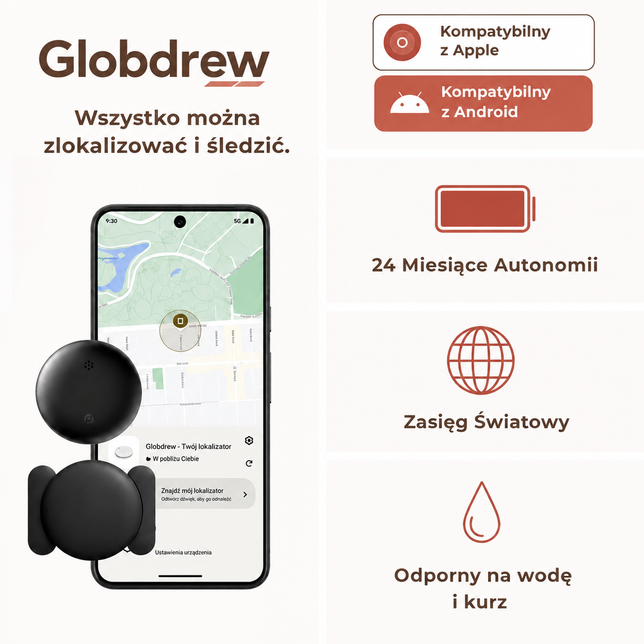 Zestaw trackera GPS z uchwytem standardowym, magnetycznym oraz bateriami zapasowymi