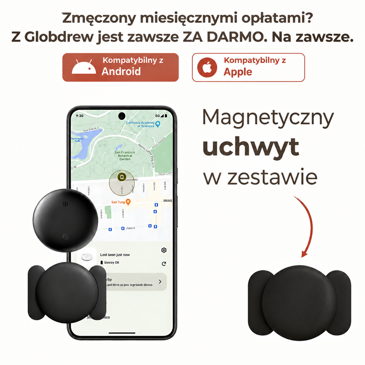 Komplet trackera GPS z uchwytem typu AirTag i bateriami CR2032