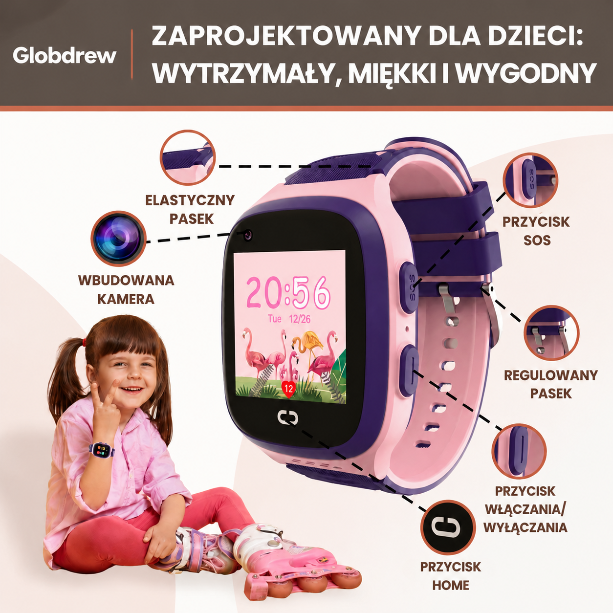 Zegarek GPS dla dzieci Globdrew bez opłat abonamentowych z dożywotnim śledzeniem lokalizacji