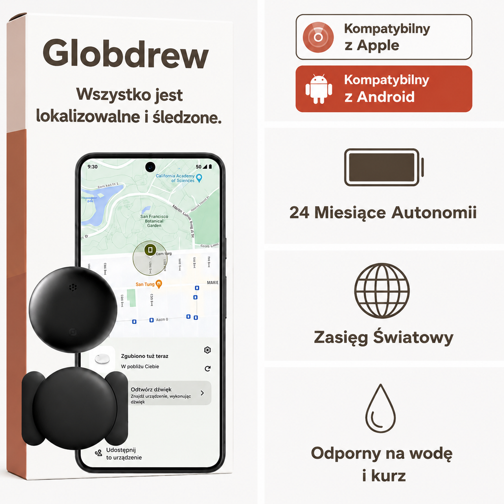 Komplet trackera GPS z podstawą standardową, magnetyczną oraz 5 bateriami CR2032
