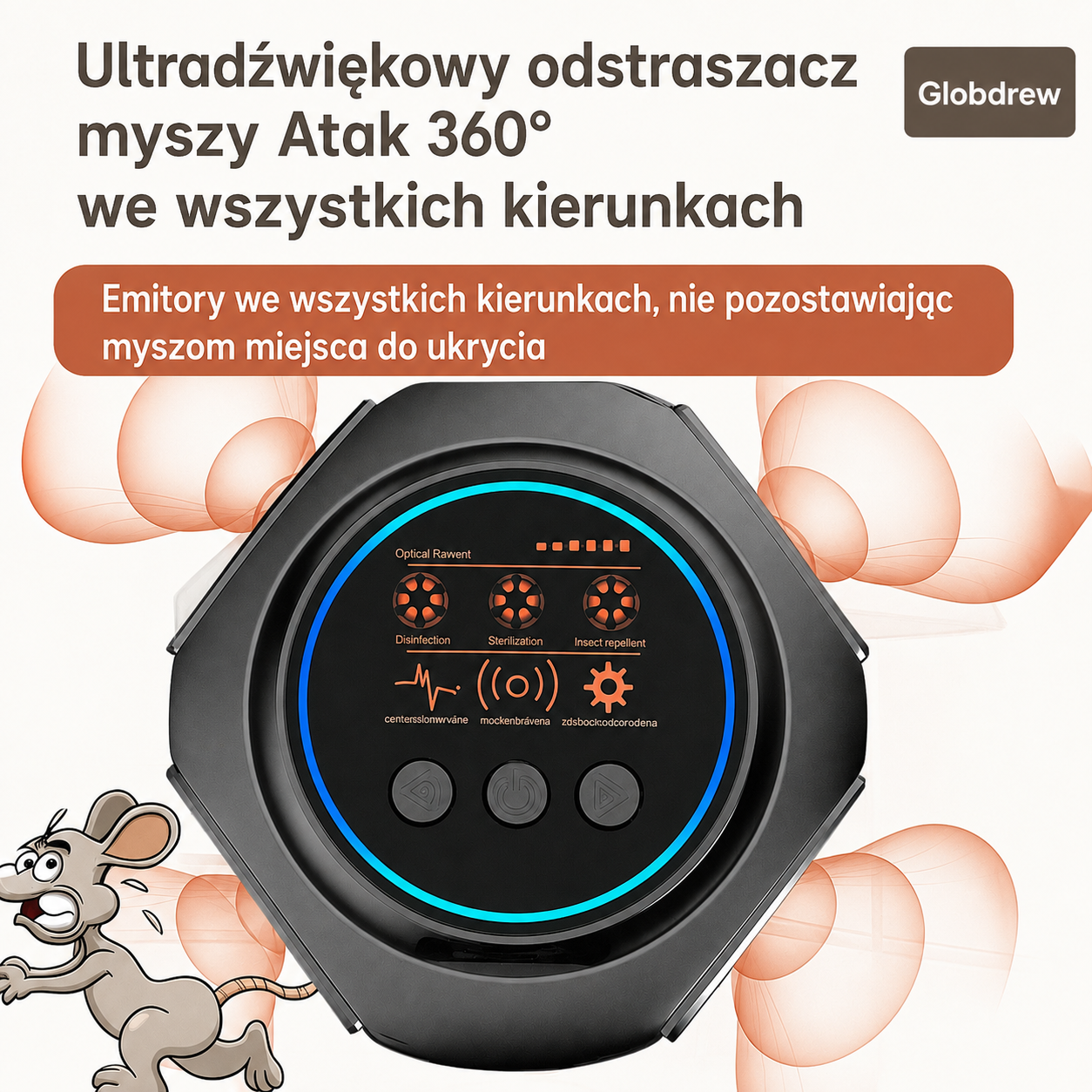 Porównanie wielkości elektronicznego repelentora pająków z ludzką ręką