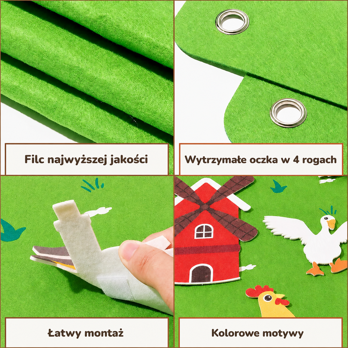 Tablica filcowa Montessori Wesoła Farma zamontowana w pokoju dziecięcym jako dekoracja edukacyjna