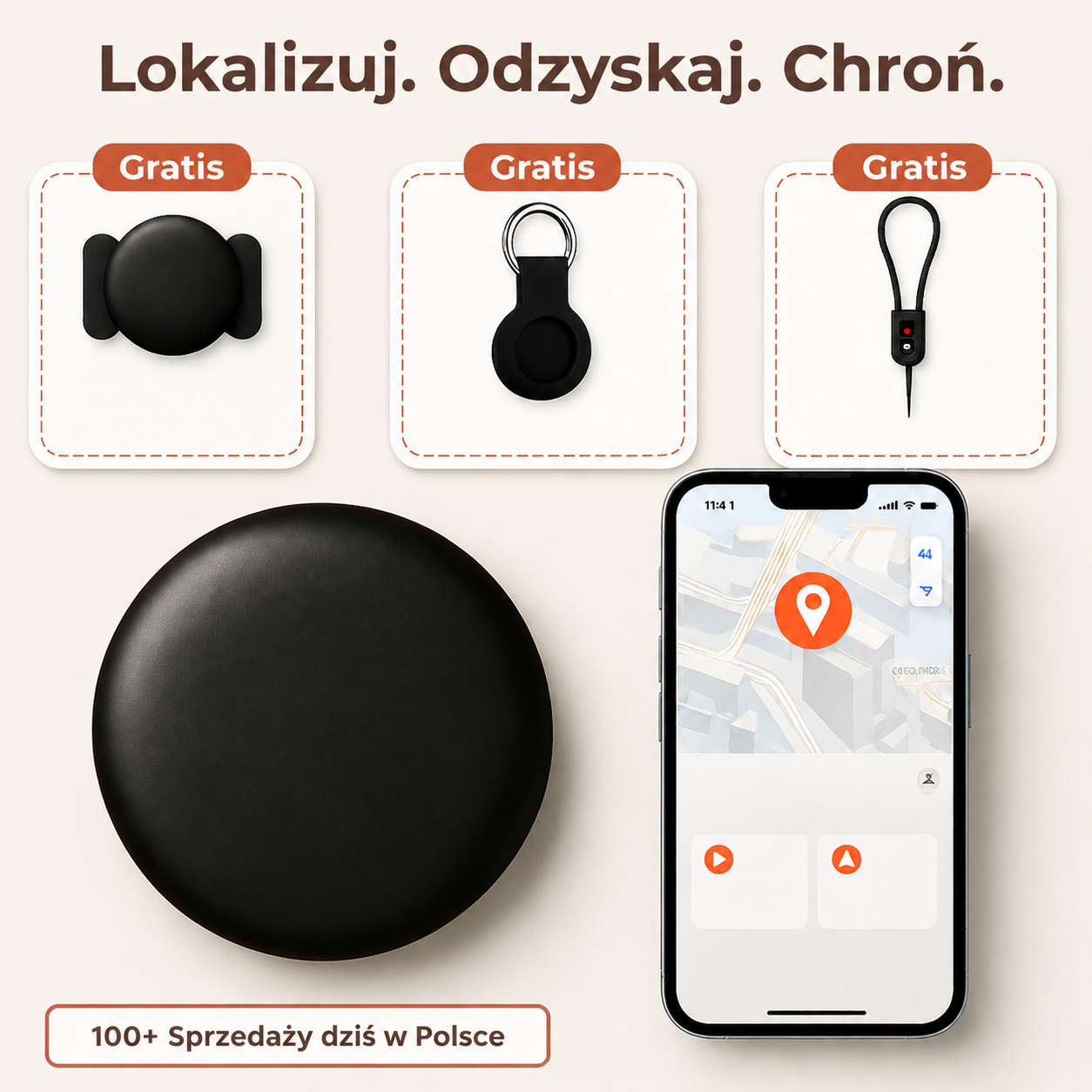 Mały tracker GPS przymocowany do obroży psa