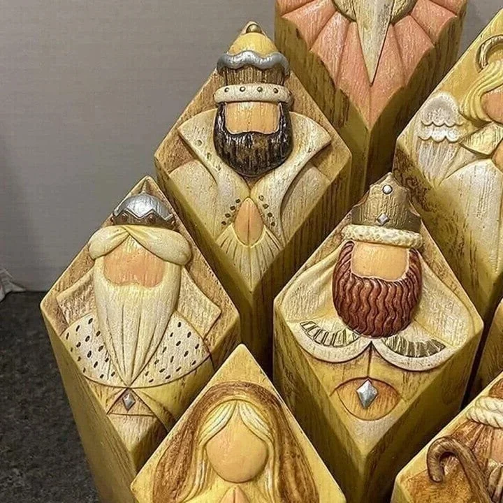 9 szt. figurki filarowej do szopki bożonarodzeniowej