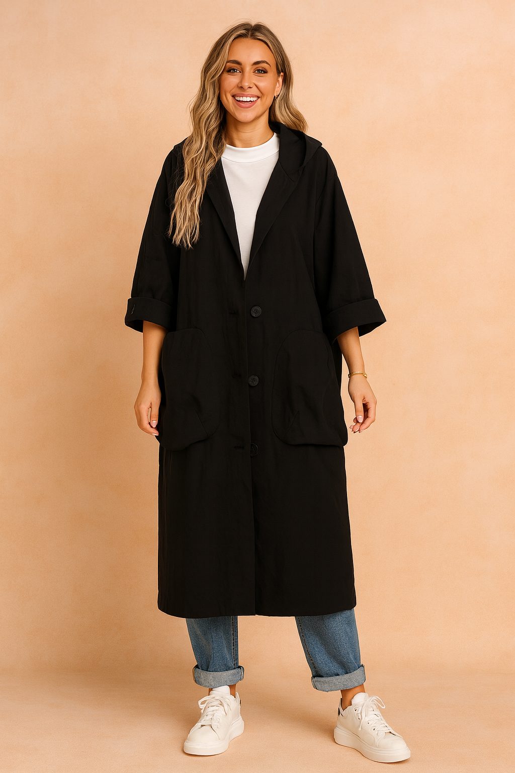 Anna| Oversize'owy płaszcz z kapturem