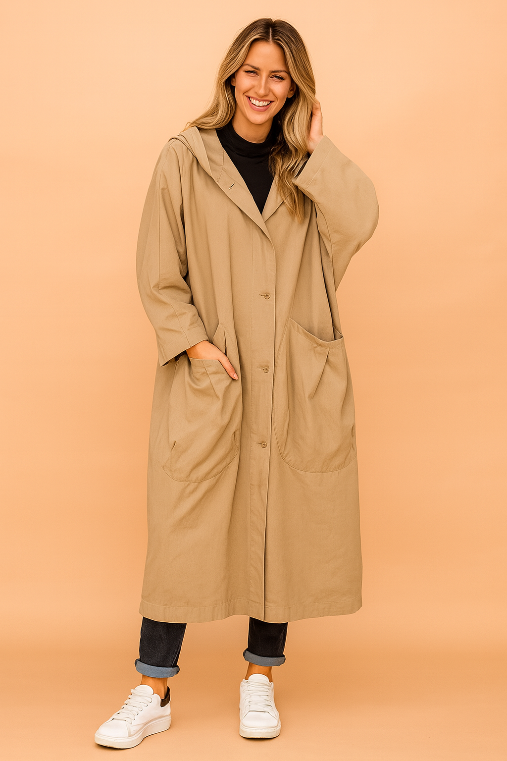 Anna| Oversize'owy płaszcz z kapturem