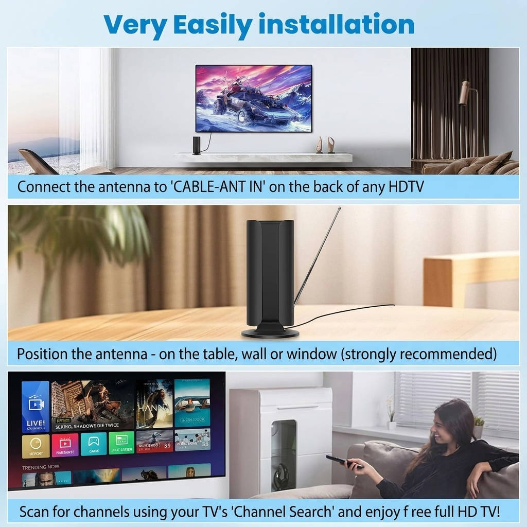 Antena telewizyjna 2026 do smart TV, zasięg ponad 8000 km, cyfrowa antena HD do montażu wewnętrznego i zewnętrznego ze w