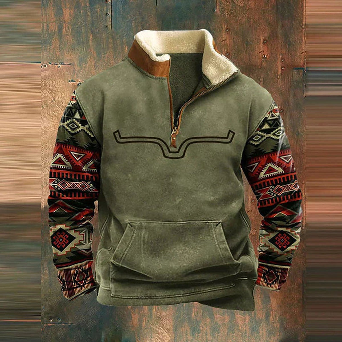 Bluza męska z krótkim zamkiem - wzorzyste rękawy