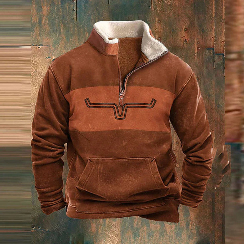 Bluza męska z krótkim zamkiem - wzorzyste rękawy