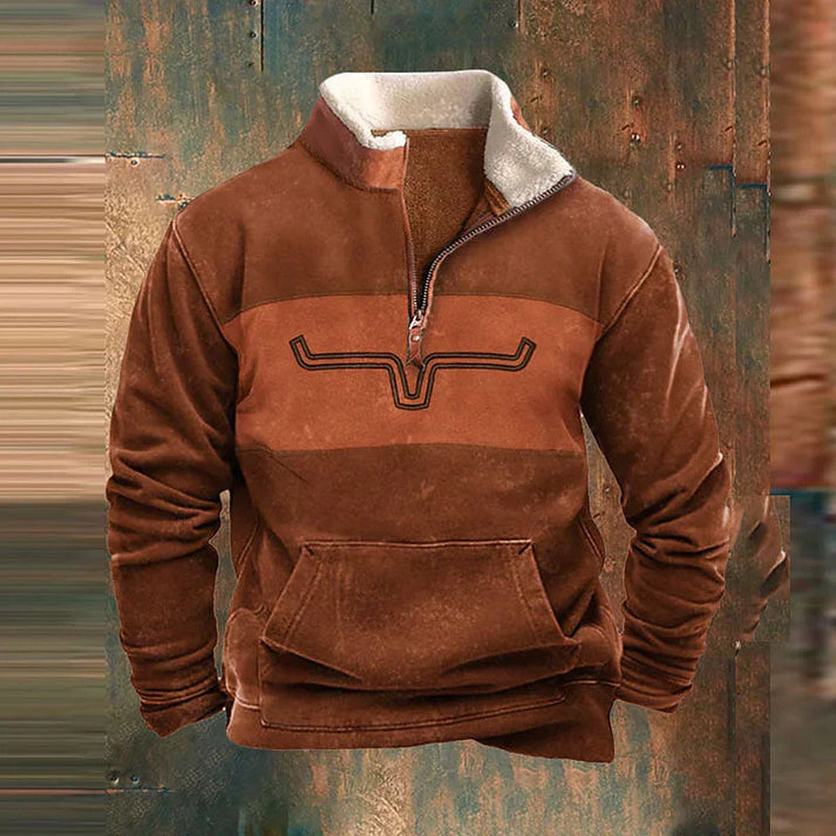 Bluza męska z krótkim zamkiem - wzorzyste rękawy