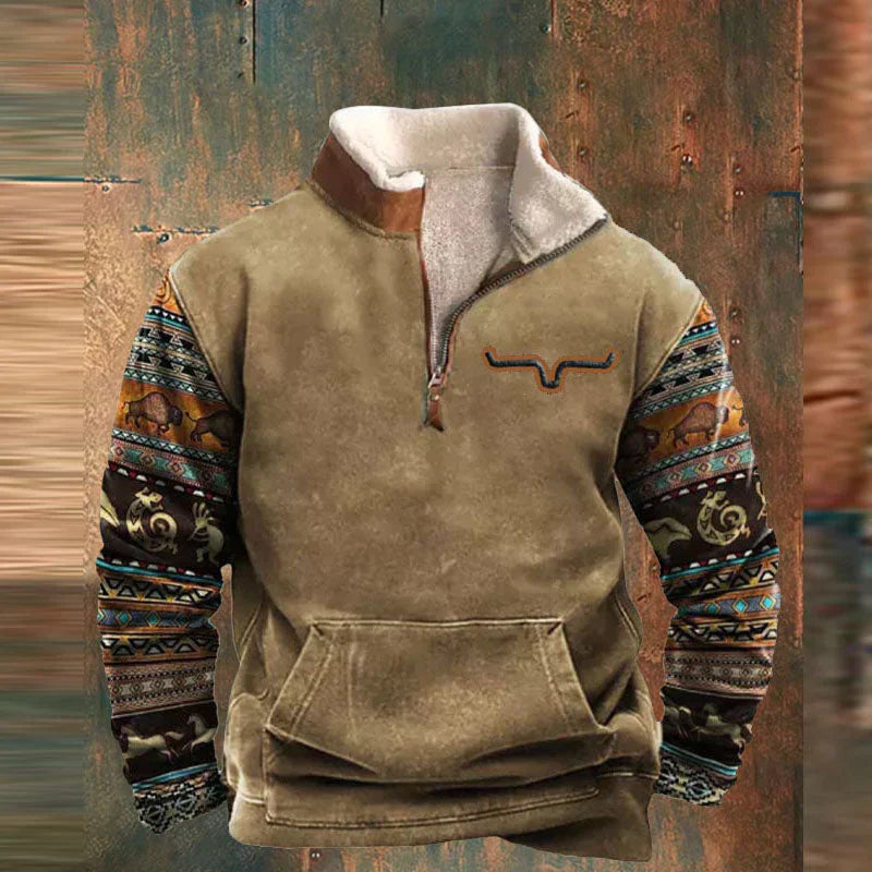 Bluza męska z krótkim zamkiem - wzorzyste rękawy