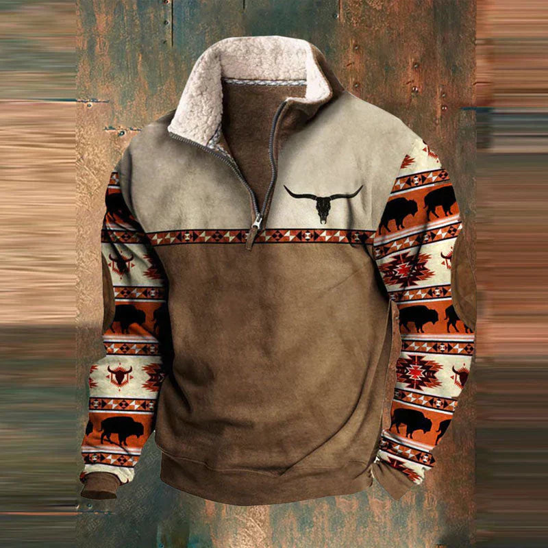 Bluza męska z krótkim zamkiem - wzorzyste rękawy