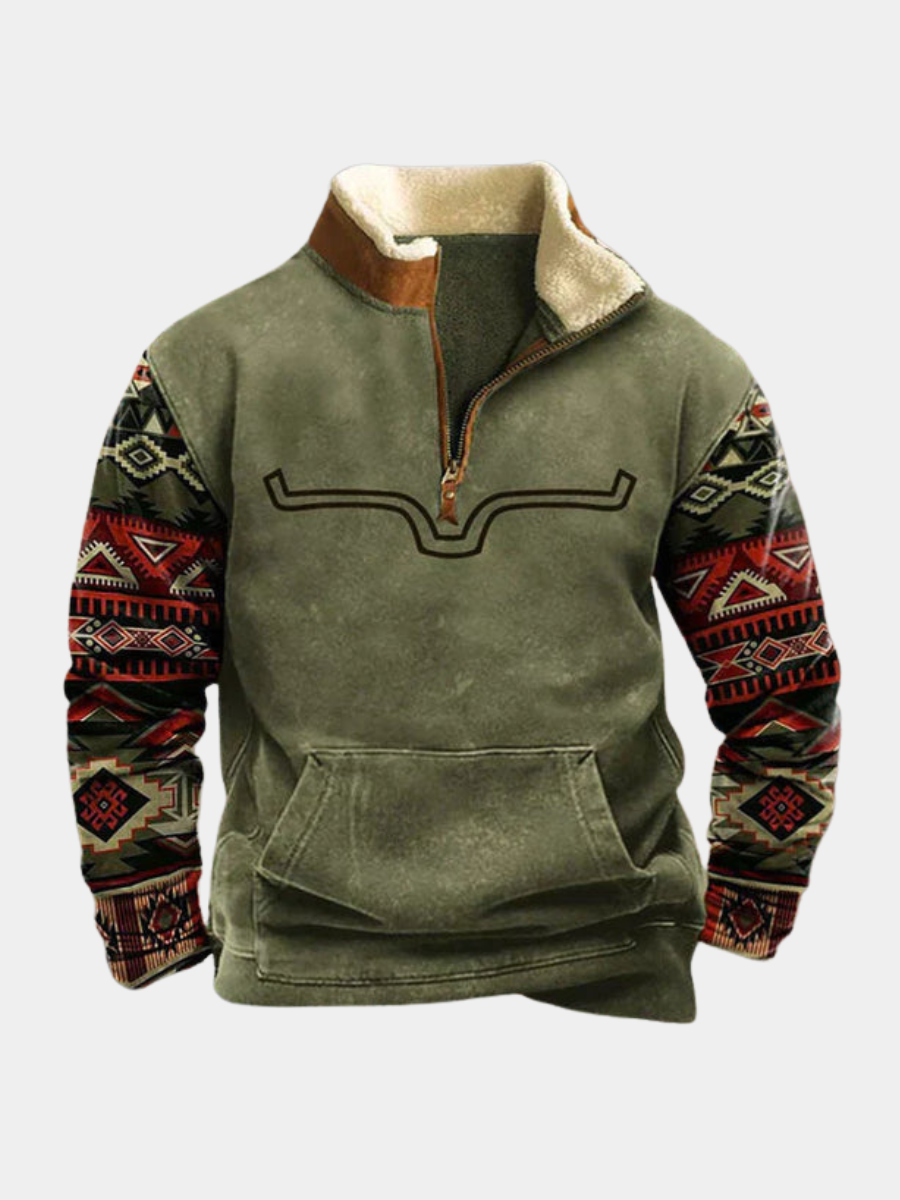 Bluza męska z krótkim zamkiem - wzorzyste rękawy