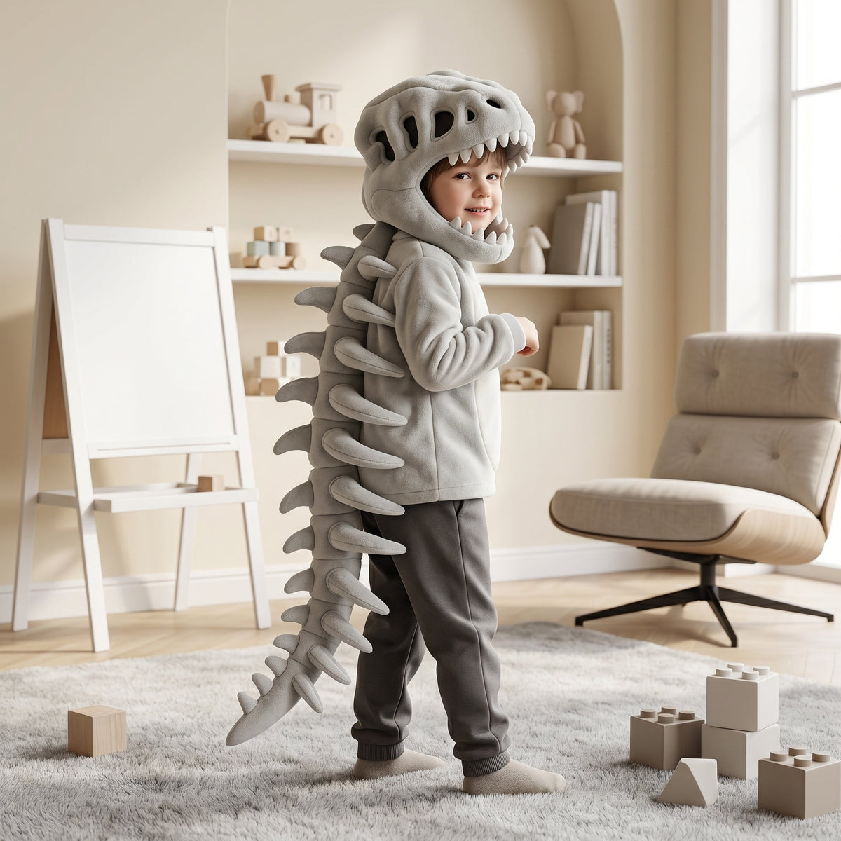 Bluza z kapturem z czaszką dinozaura dla dzieci – kostium z kręgosłupem szkieletowym