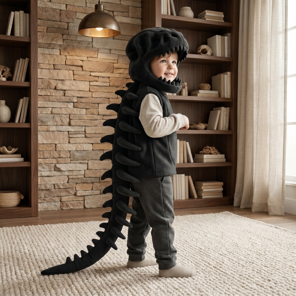 Bluza z kapturem z czaszką dinozaura dla dzieci – kostium z kręgosłupem szkieletowym