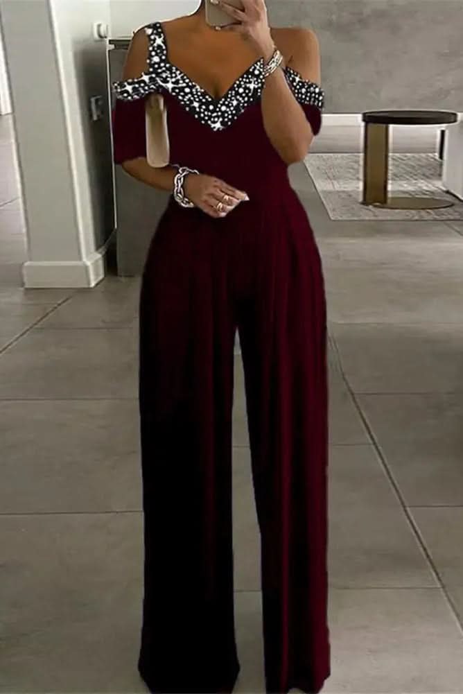 Damski elegancki kombinezon z cyrkoniami