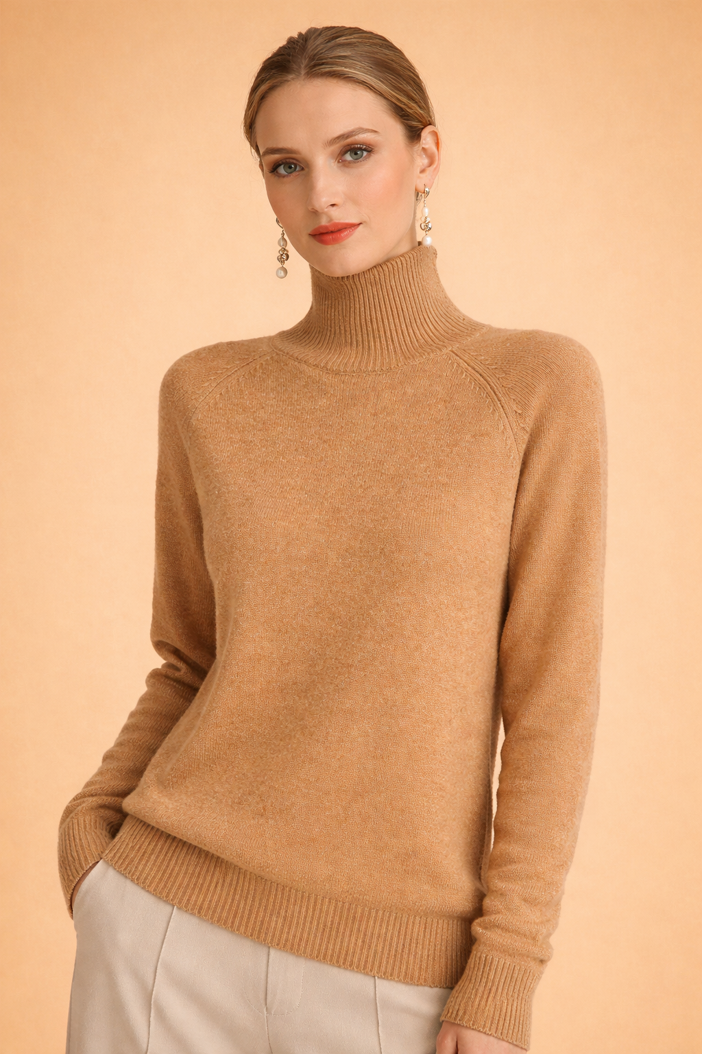 Damski Gładki Sweter z Golfem - Klasyczna Elegancja