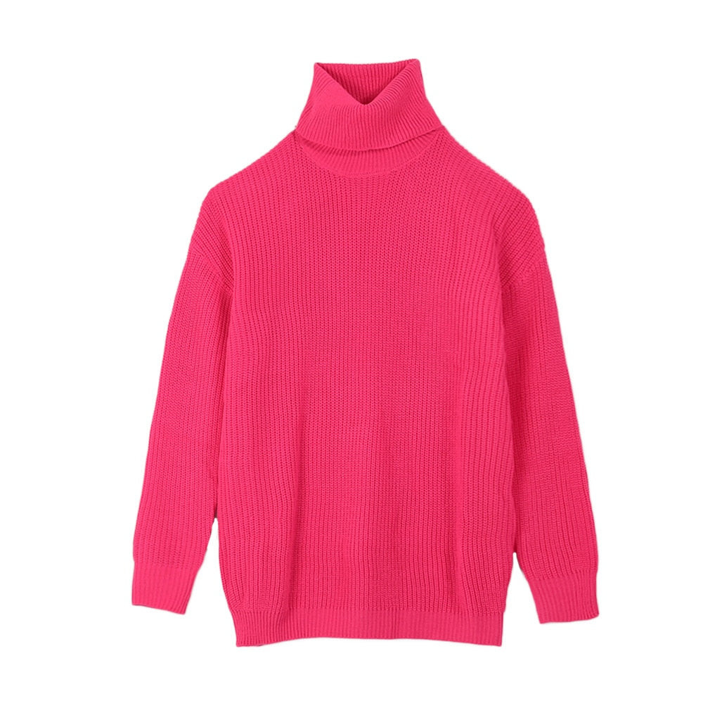 Damski sweter z golfem w neonowych kolorach
