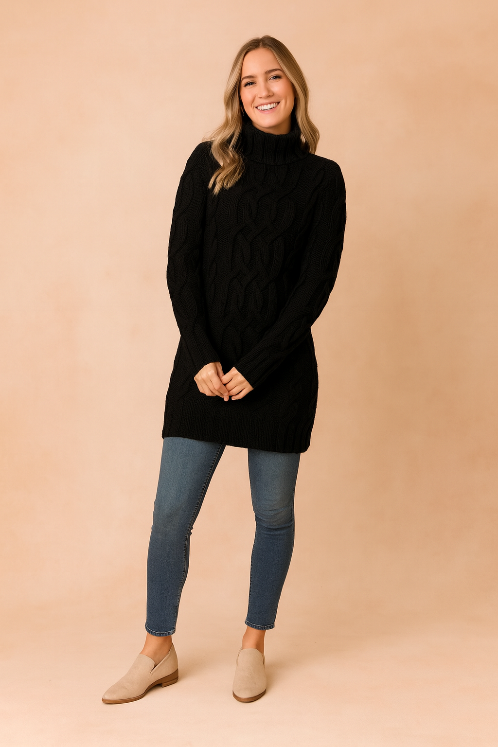 Damski Sweter z Golfem w Warkoczowy Splot – Elegancja na Zimę