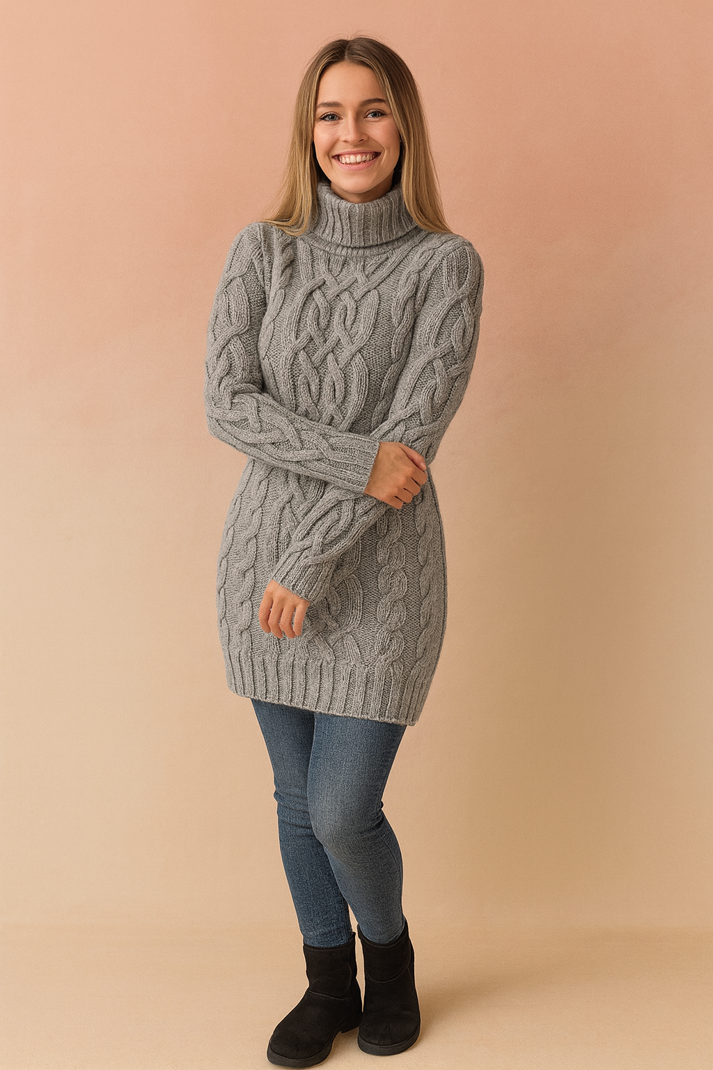 Damski Sweter z Golfem w Warkoczowy Splot – Elegancja na Zimę