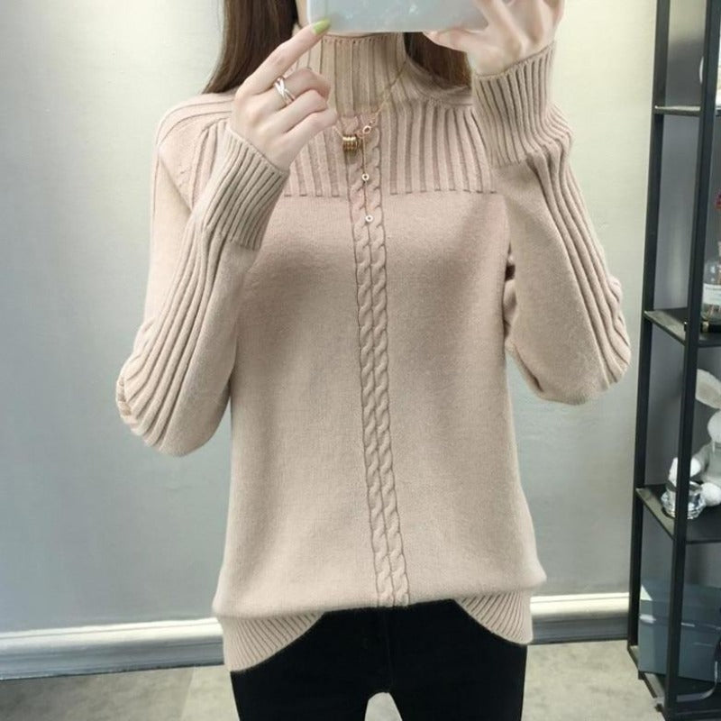 Damski sweter z golfem z ozdobnym splotem