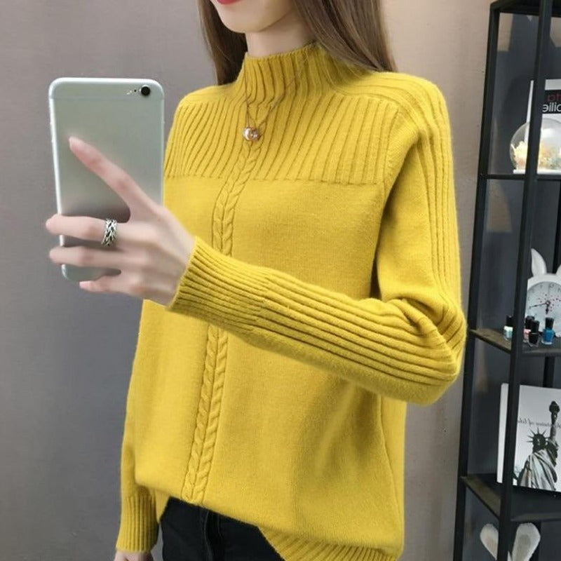 Damski sweter z golfem z ozdobnym splotem